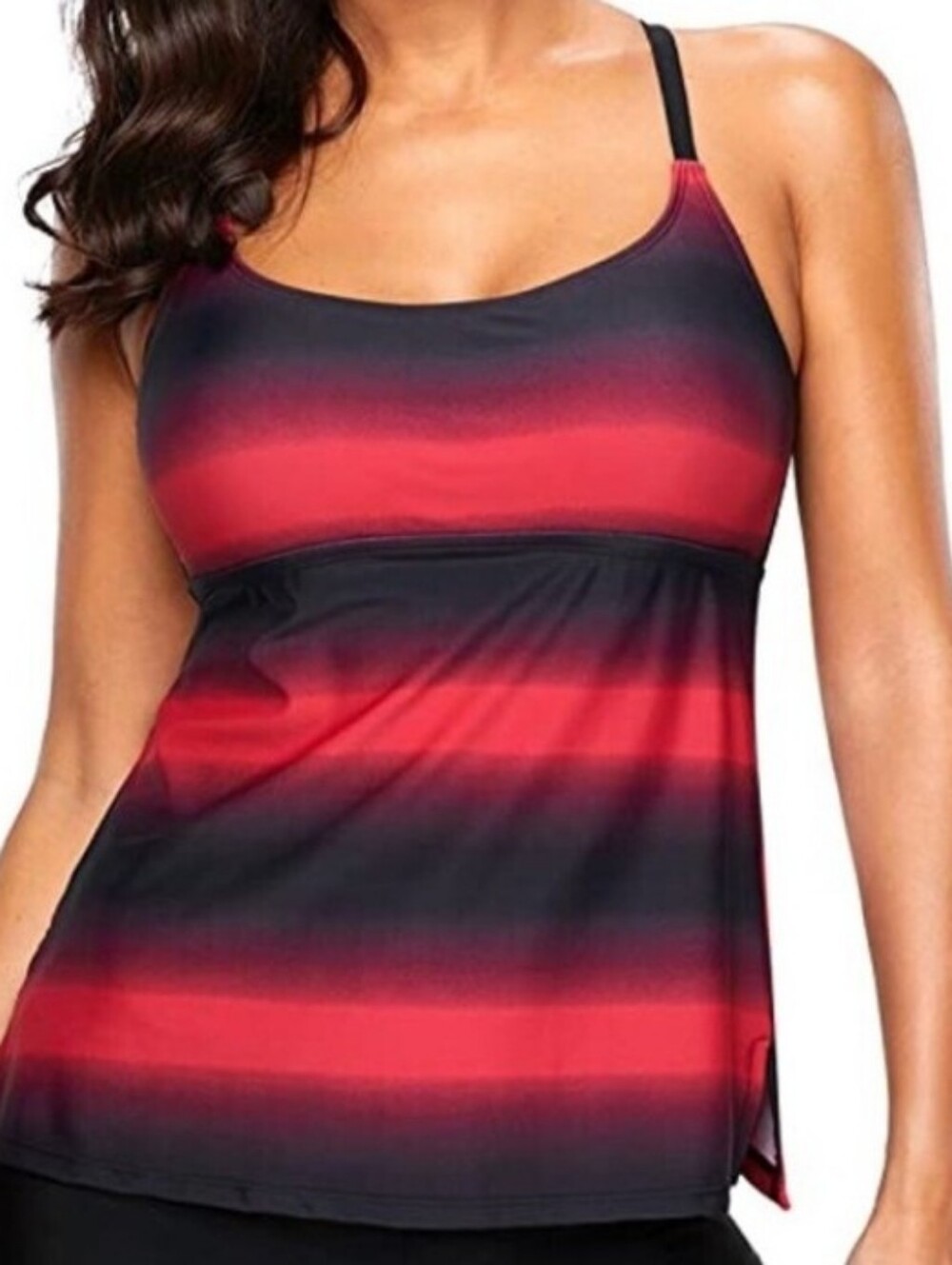Striped Red and Black Tankini Top